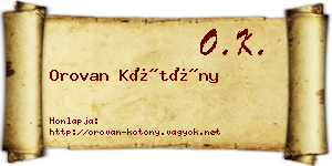 Orovan Kötöny névjegykártya